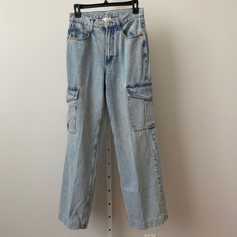 Industry Cotton Relaxed Y2K Utility Cargo High Rise Wide Leg Jeans 4 Light Blue